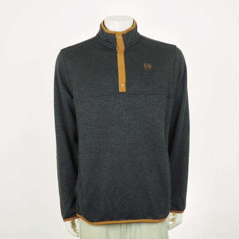 Cinch T-Snap Pullover Western Sweater Mens Large Heather Black Fleece Cowboy